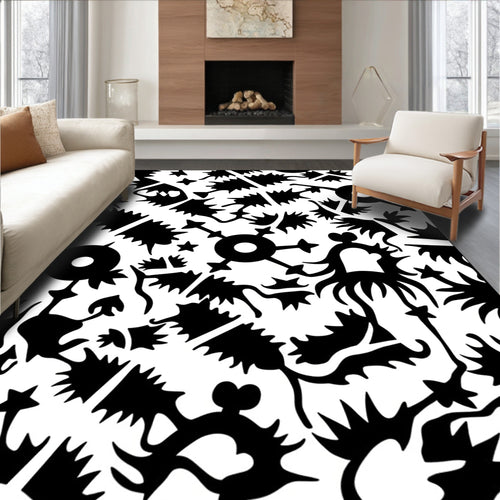 Abstract Black Sprocket Pattern Design Rug