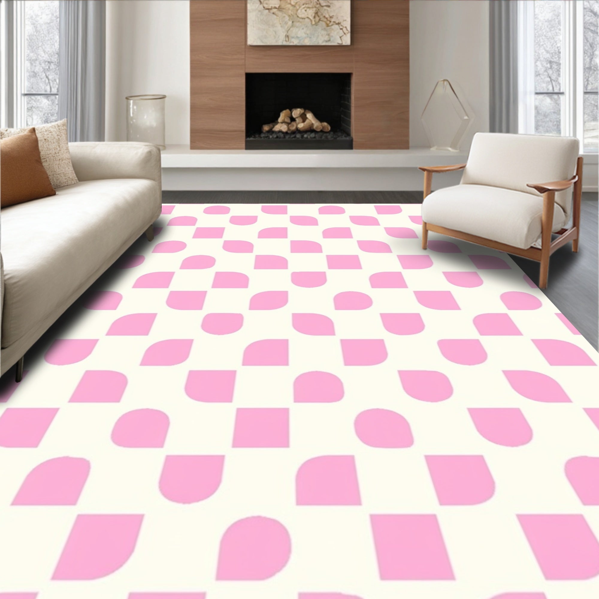Cute Pink Rounded Squares Pattern Rug