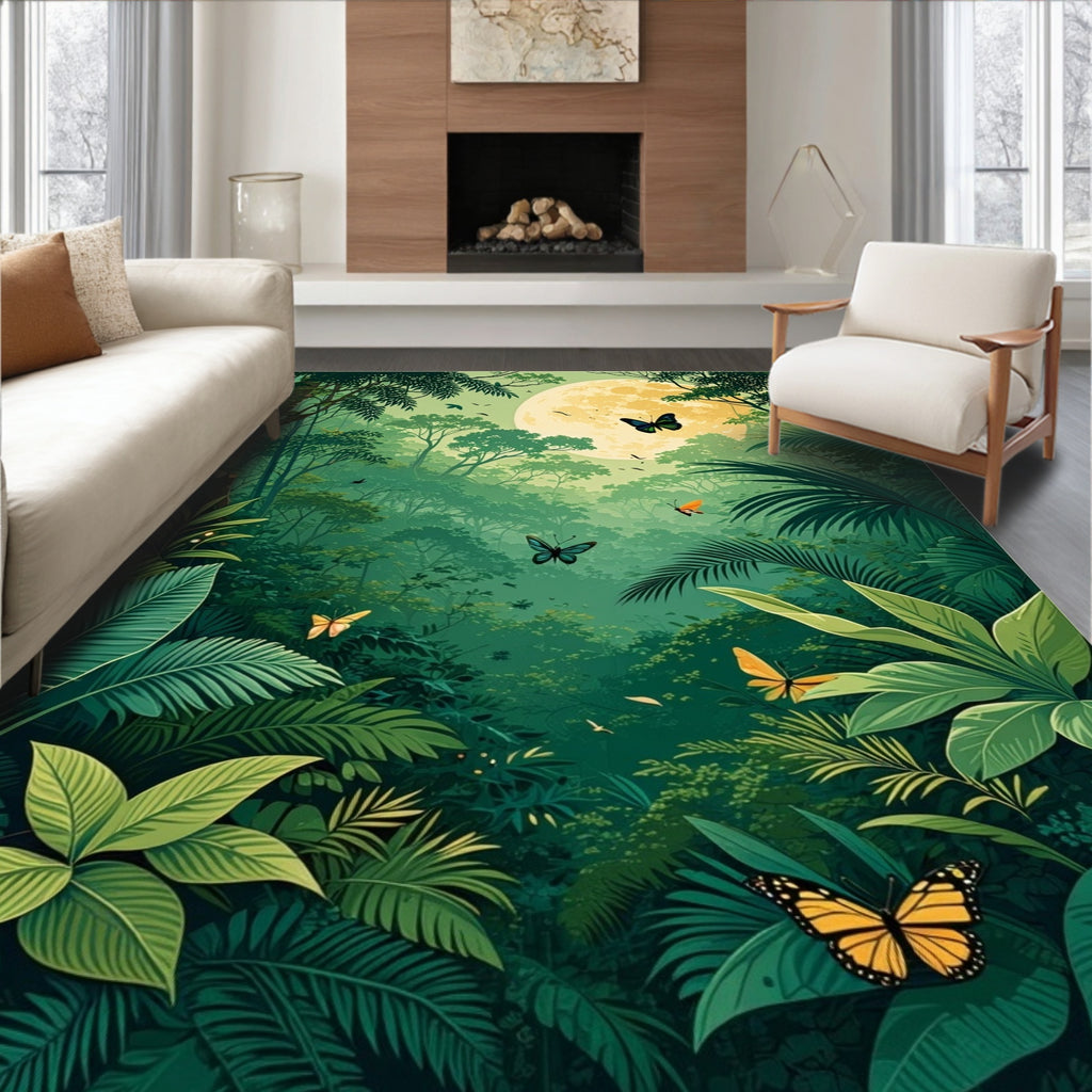 Jungle Moonlit Enchanted Forest Butterflies Rug