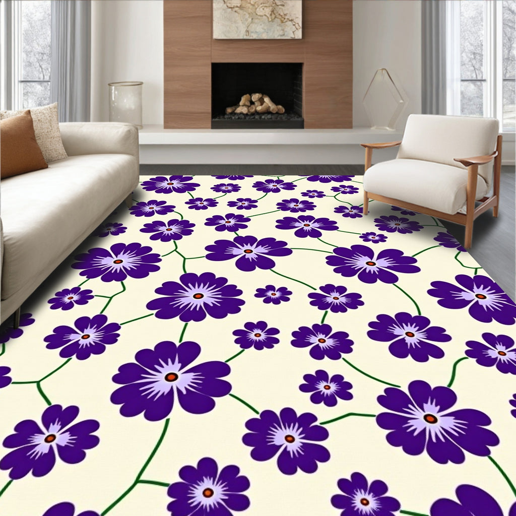 Ornate Purple Floral Pattern Rug