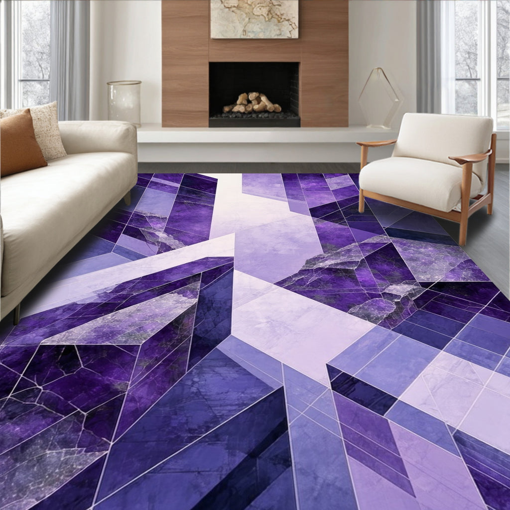 Modern Purple Geometric Crystal Pattern Rug