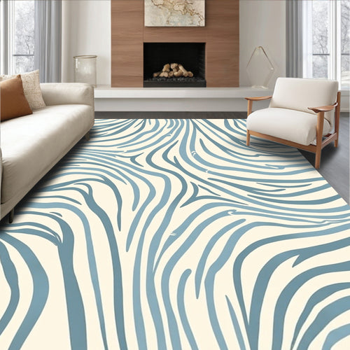 Abstract Blue Gray Zebra Stripe Pattern Rug