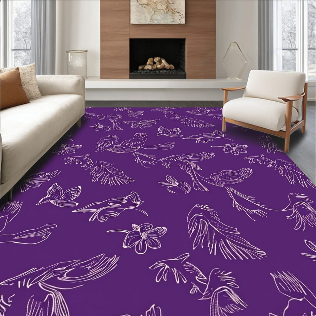 Whimsical Birds And Flowers Drawing Rug