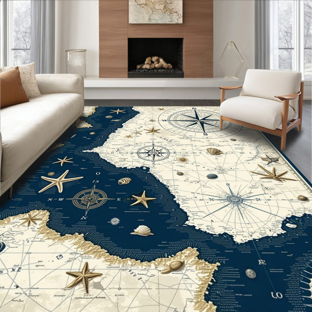 Nautical Map And Starfish Design Rug