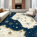 Nautical Map And Starfish Design Rug