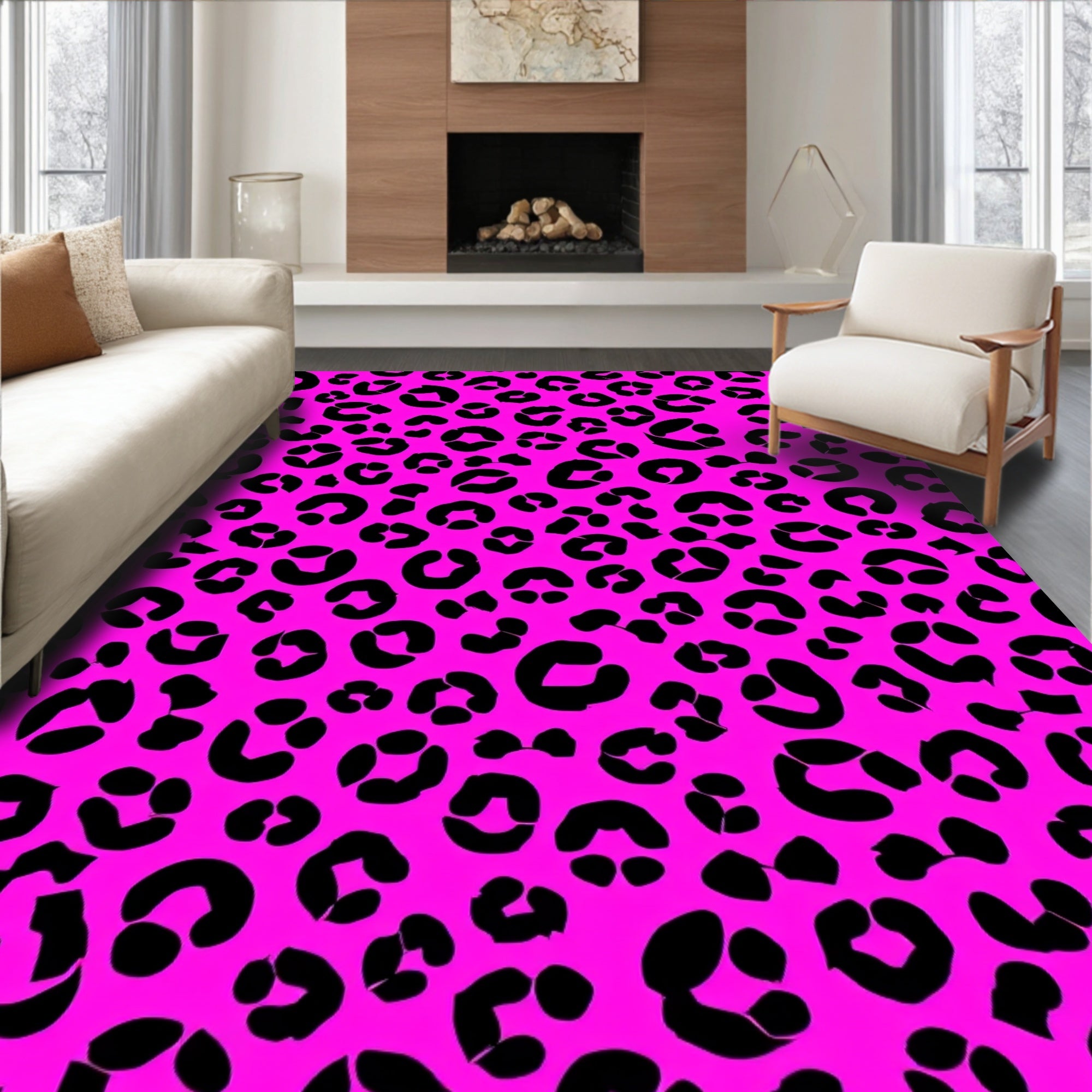 Bold Pink Leopard Spots Pattern Rug