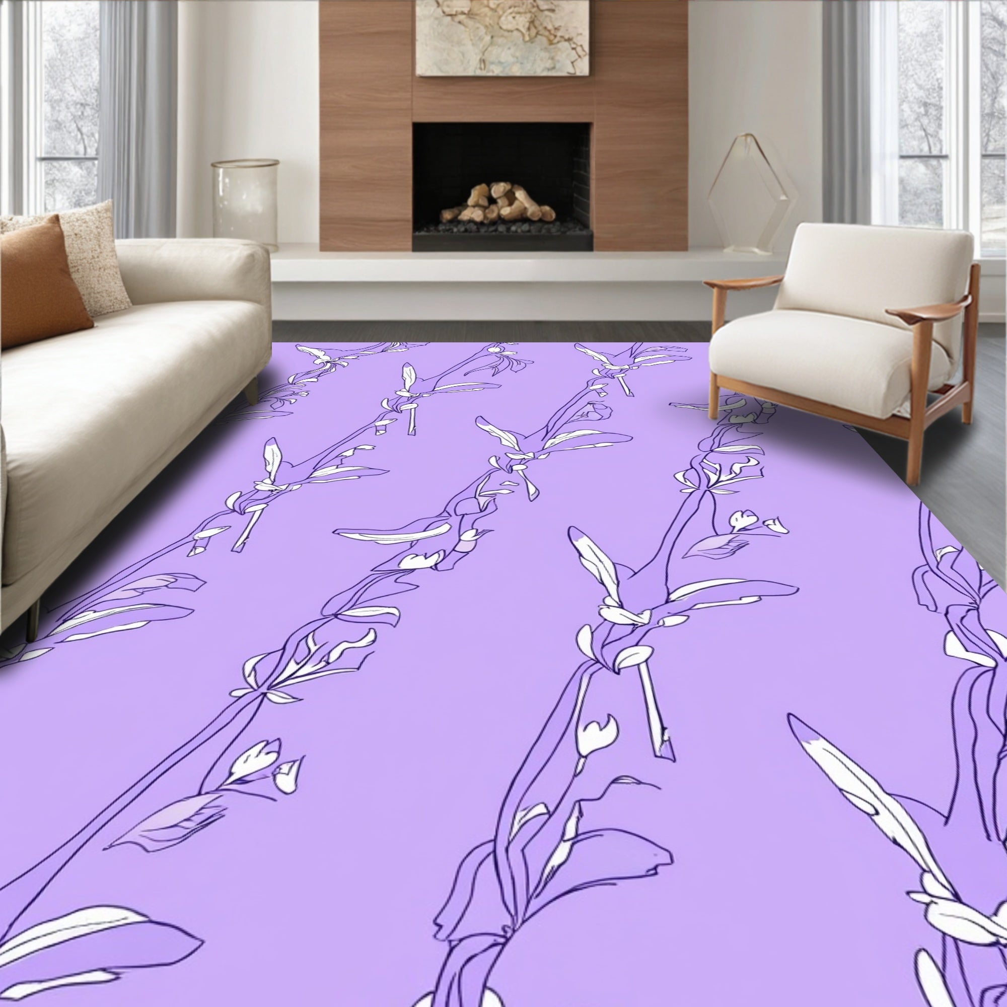 Floral Vine Outline Pattern Rug
