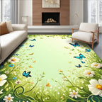 Whimsical Butterflies Floral Meadow Pattern Rug