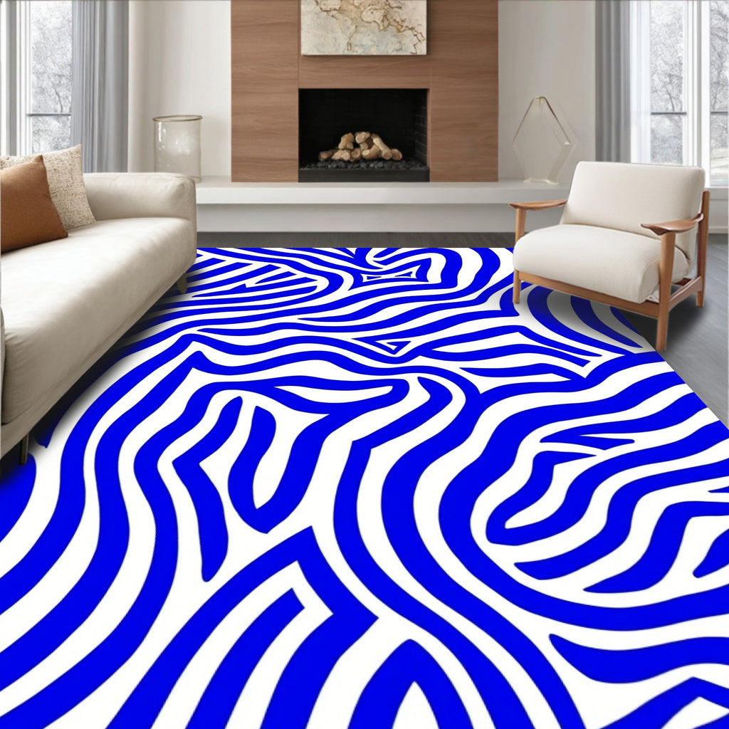 Bold Blue Wavy Stripe Rug