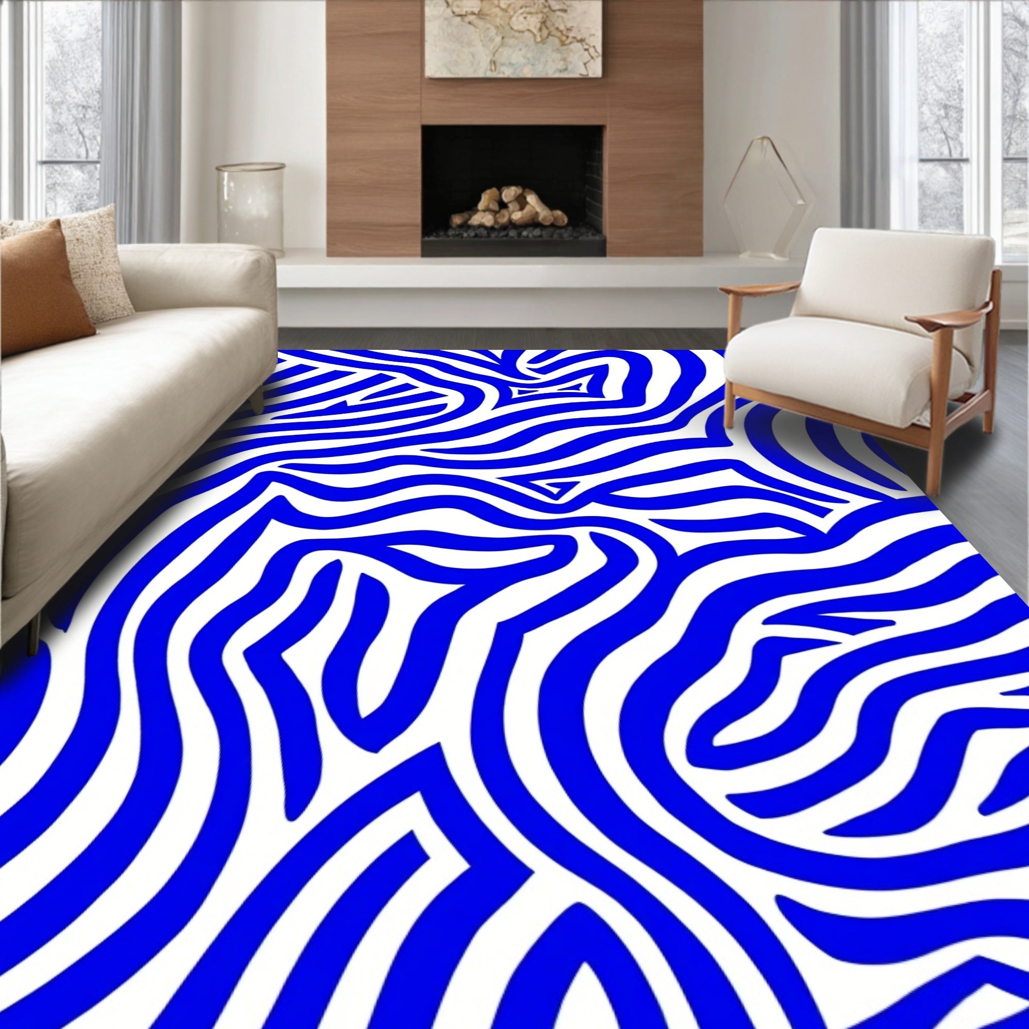 Bold Blue Wavy Stripe Rug