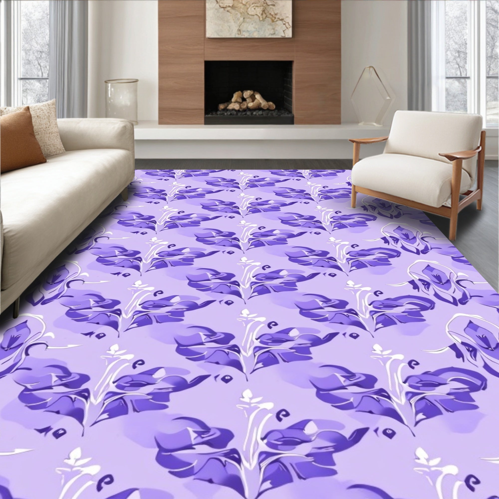 Ornate Floral Abstract Lavender Design Rug