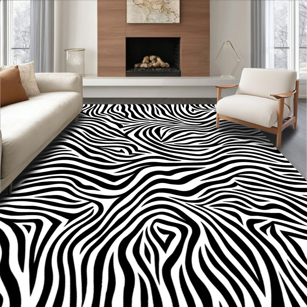 Abstract Black Zebra Stripe Pattern Rug
