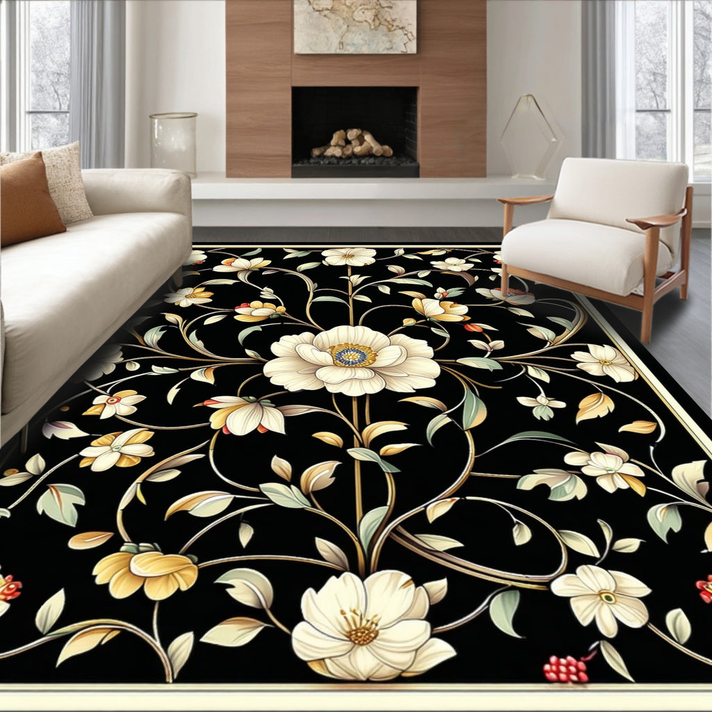 Elegant Floral Vines Pattern Design Rug