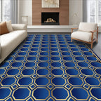 Blue Gold Geometric Octagon Pattern Rug
