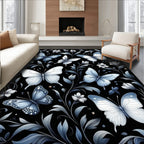 Elegant Blue Butterfly Floral Pattern Rug