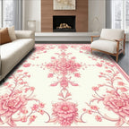 Classic Floral Patterned Rose Pink Rug