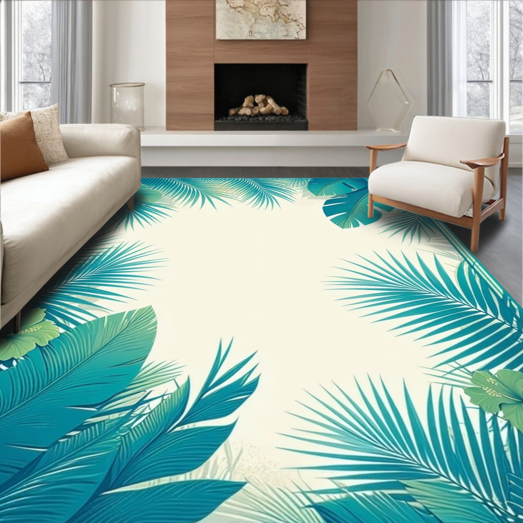 Tropical Green Leaf Frame Design Rug
