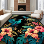 Lush Tropical Birds Hibiscus Floral Design Rug