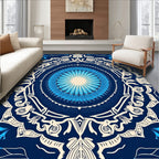 Vibrant Blue Circular Floral Art Rug
