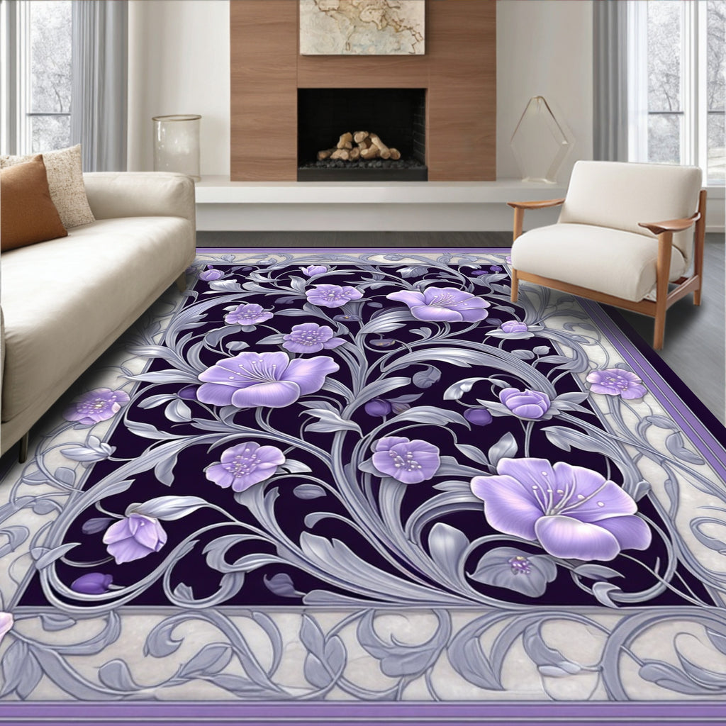 Art Nouveau Floral Lavender Gray Rug
