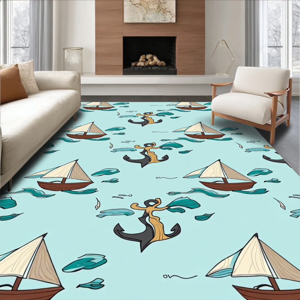 Nautical Sailboats and Anchor Pattern Rug