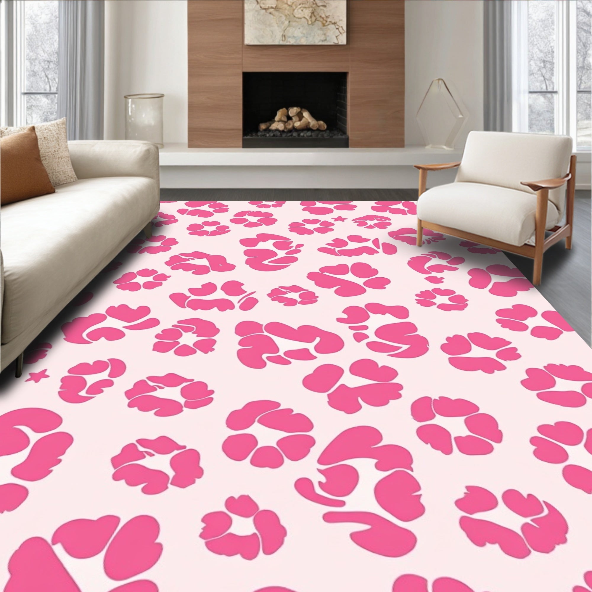 Pink Heart Patterned Retro Rug
