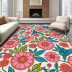 Pink Floral Bird Garden Pattern Rug