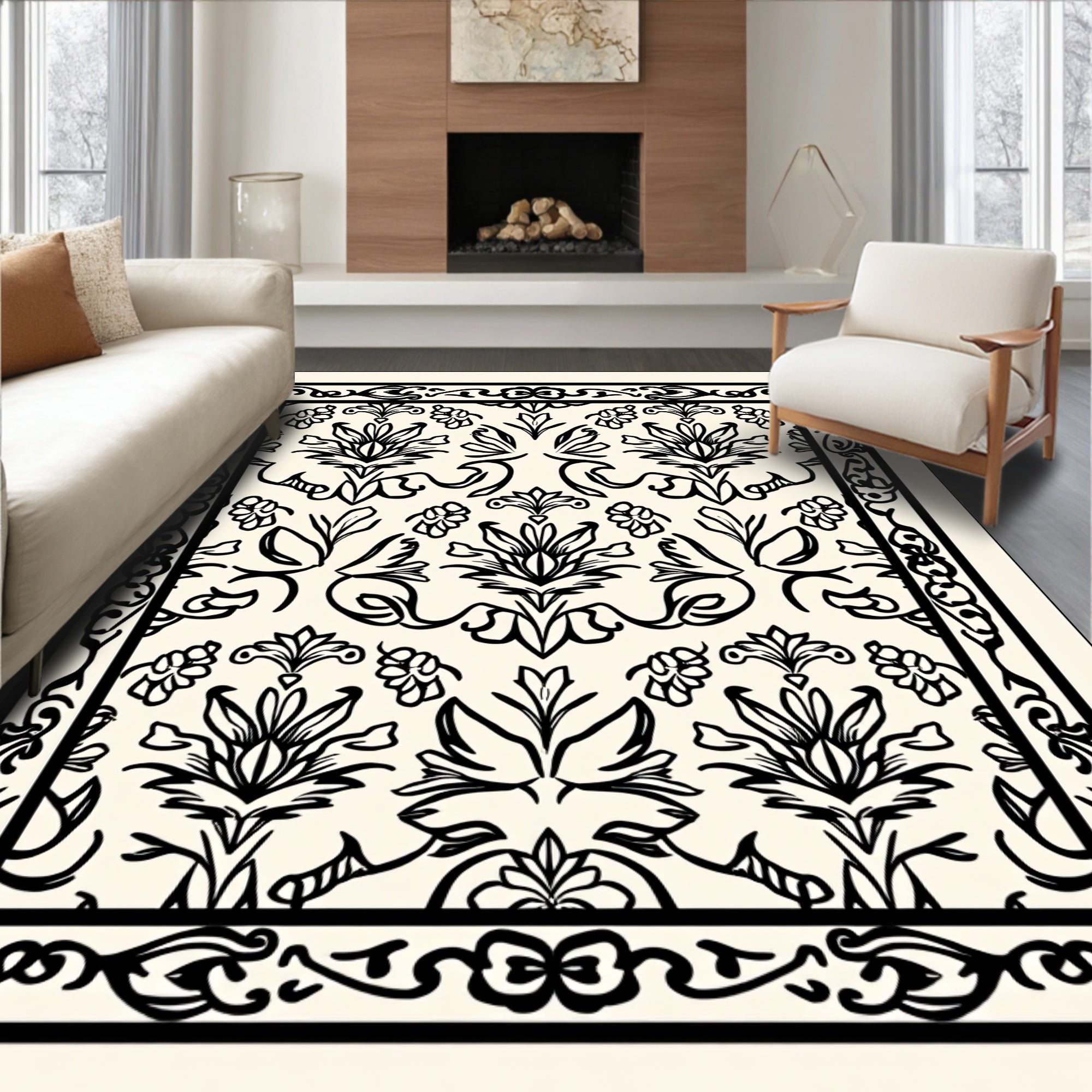 Classic Floral Scroll Work Design Rug