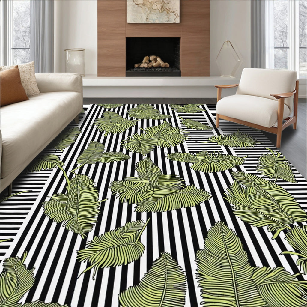 Tropical Palm Leaf Striped Design Rug