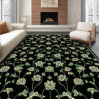 Ornate Black Floral Vine Pattern Rug