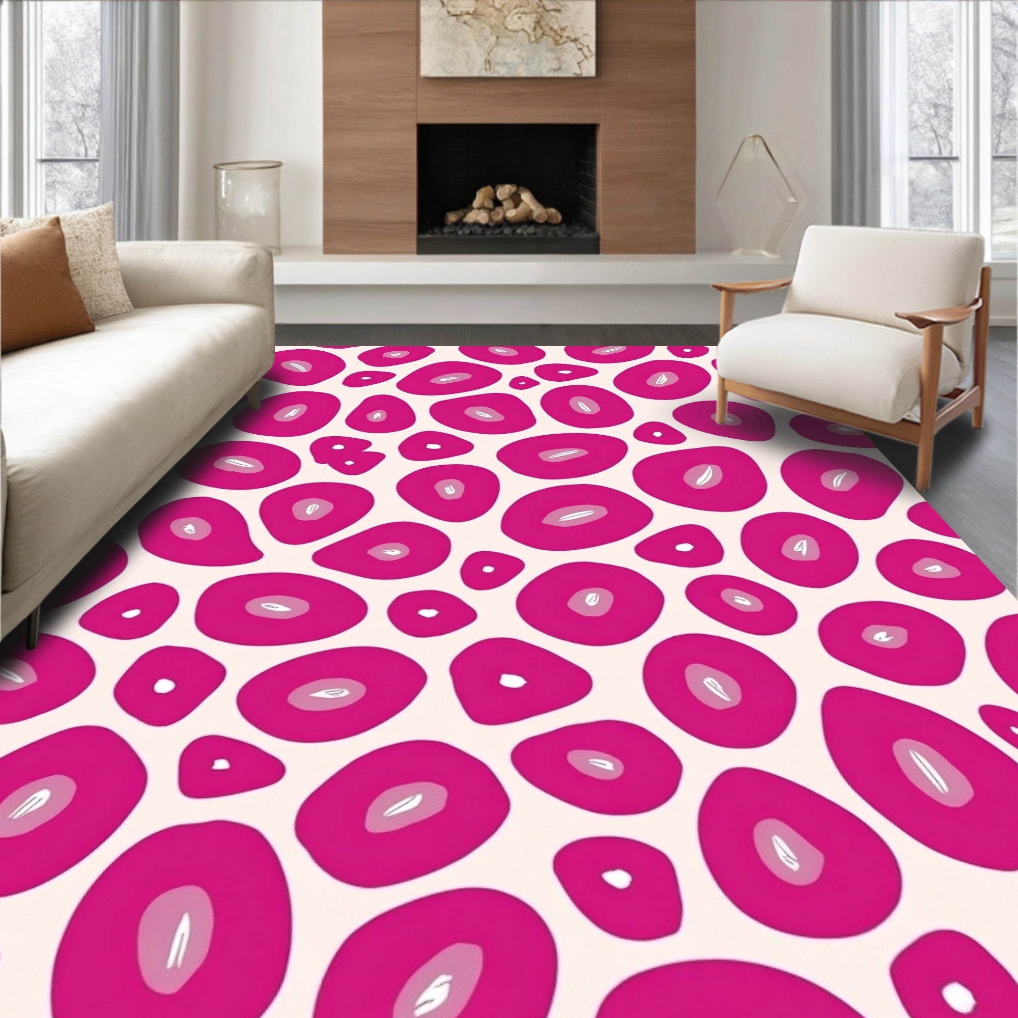 Vibrant Pink Organic Shape Pattern Rug