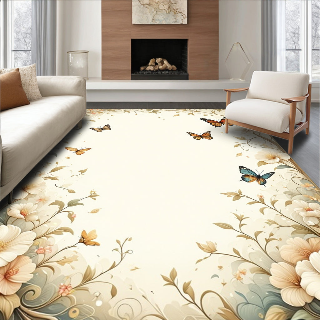 Whimsical Butterflies Floral Swirls Rug