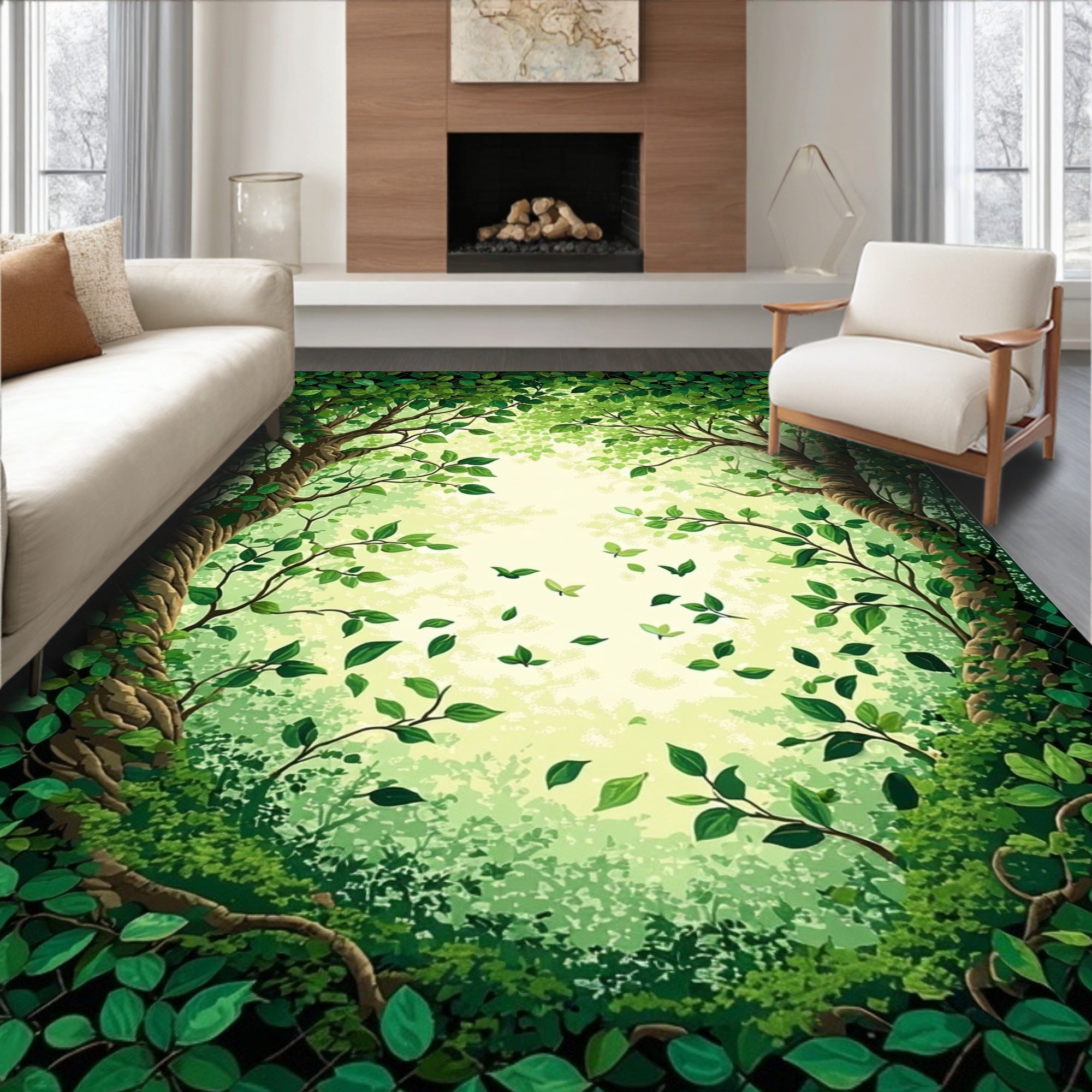 Enchanted Forest Leaf Pattern Design Rug