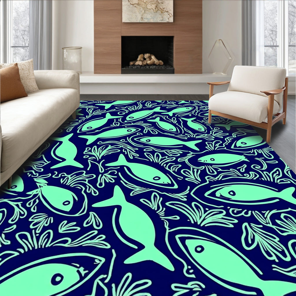 Aquatic Life Blue Pattern Rug