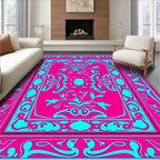 Vibrant Pink Cyan Floral Border Rug