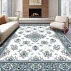 Ornate Blue Gray Floral Motif Rug