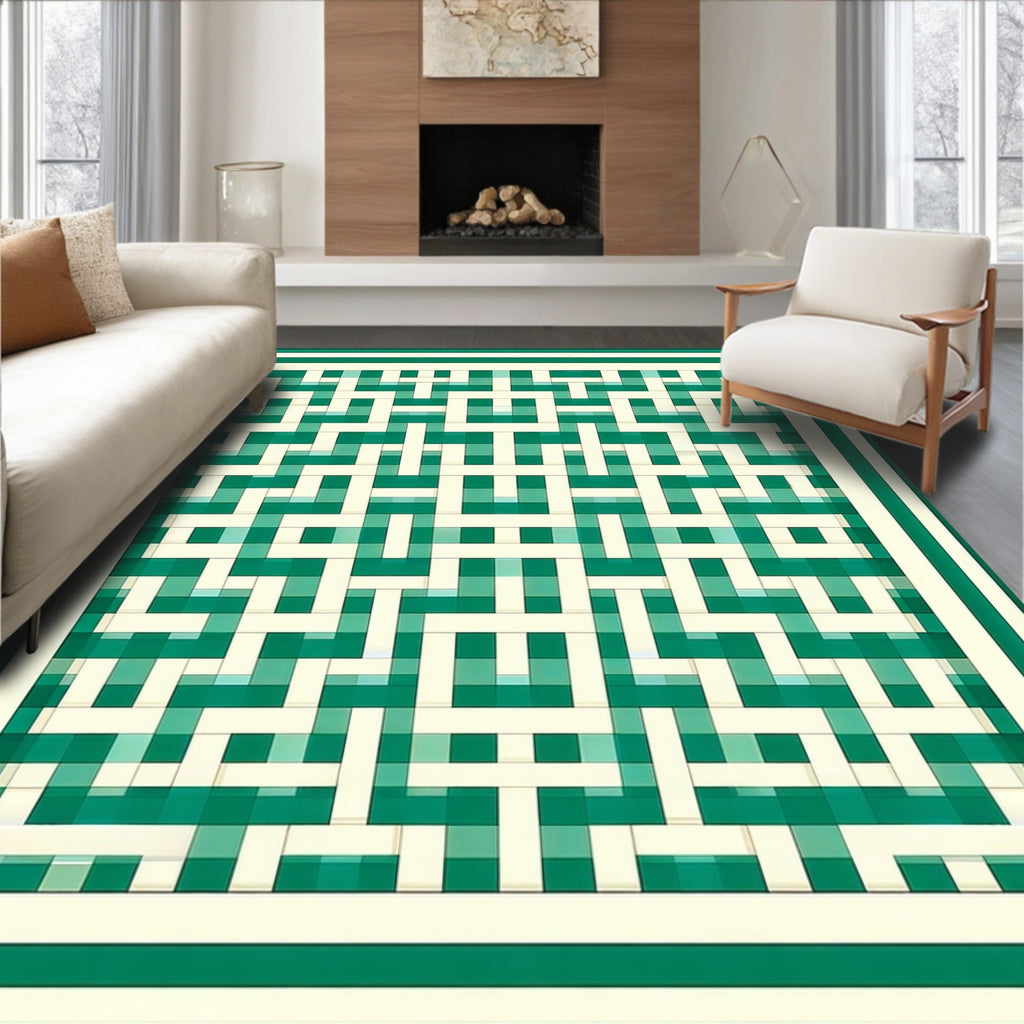 Intricate Interlocking Teal Geometric Design Rug