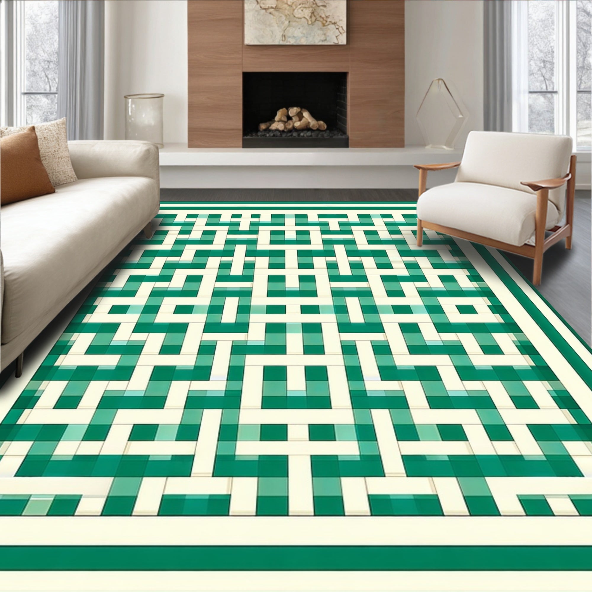 Intricate Interlocking Teal Geometric Design Rug