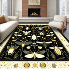 Elegant Gold Insect Nature Pattern Rug
