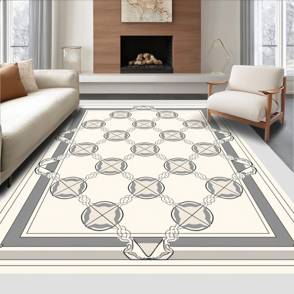 Geometric Floral Interlocking Border Design Rug