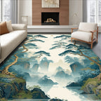 Misty Forest Landscape Pixel Art Rug