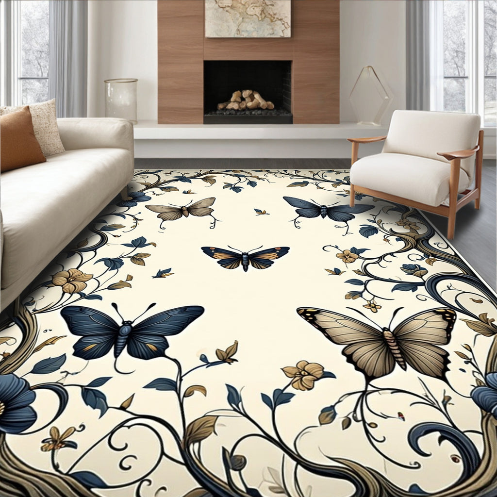 Floral Butterfly Vine Pattern Design Rug