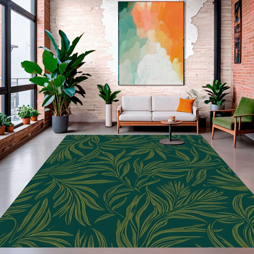 Deep Teal Leaf Pattern Rug