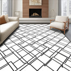 Diagonal Grid With Broken Lines Pattern Rug