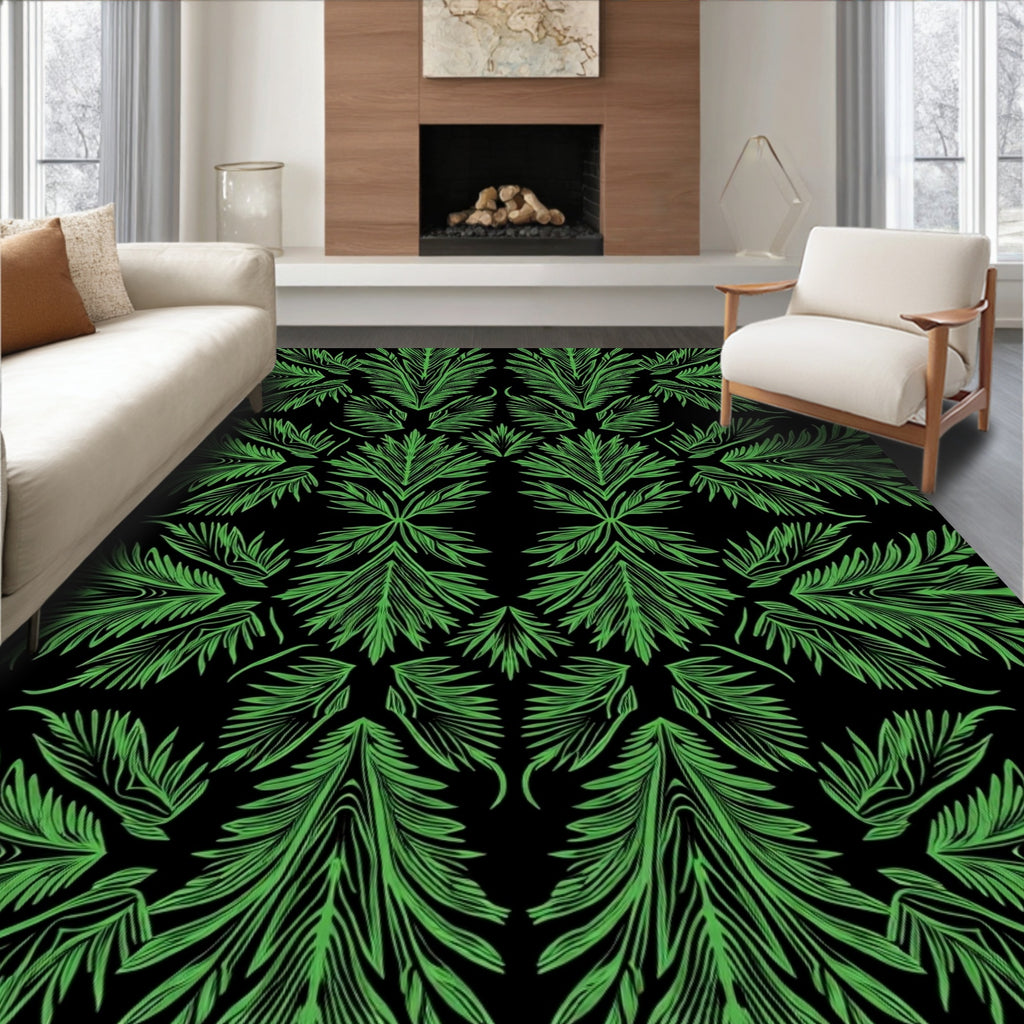 Emerald Green Tropical Leaf Symmetry Rug