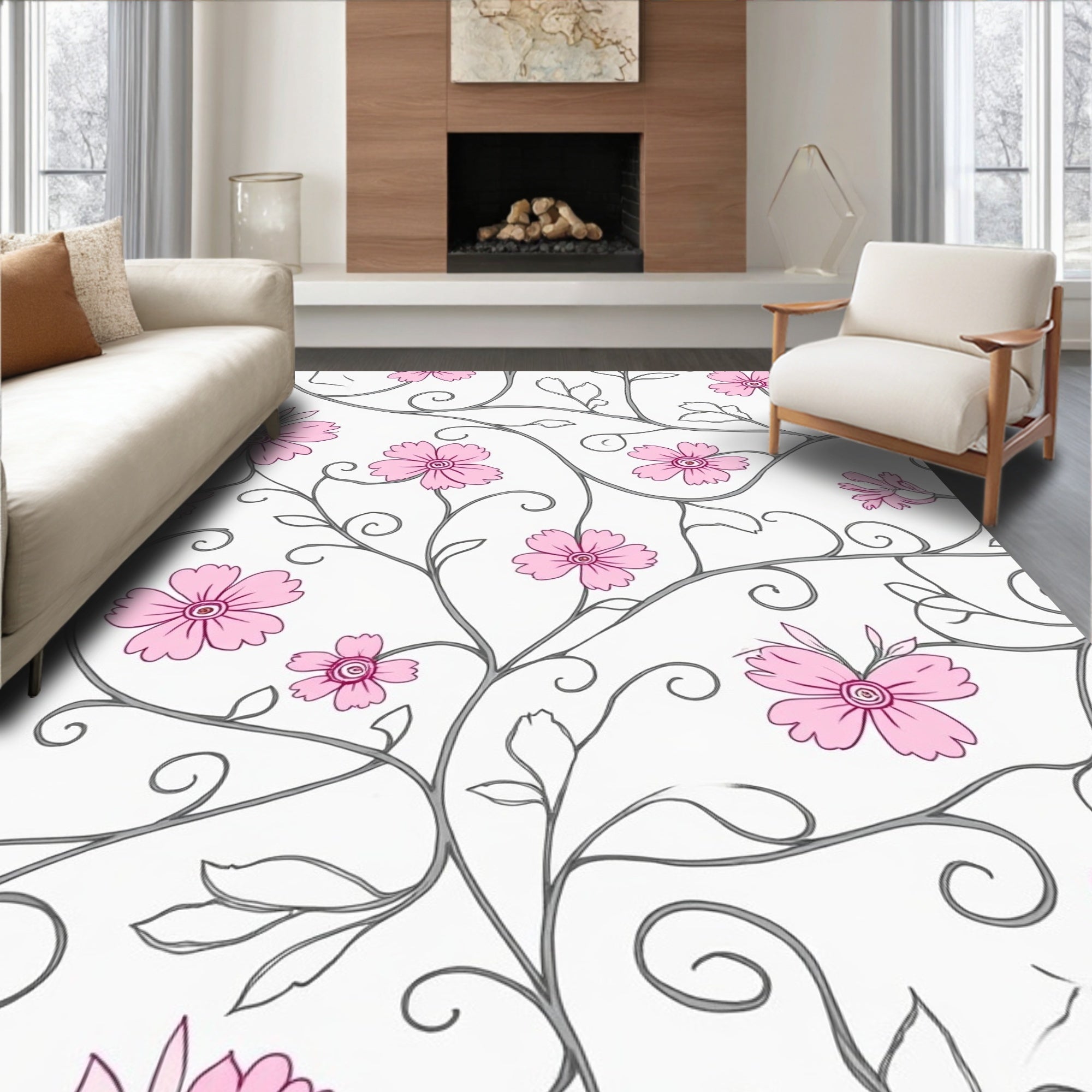Vine And Bloom Floral Pattern Rug