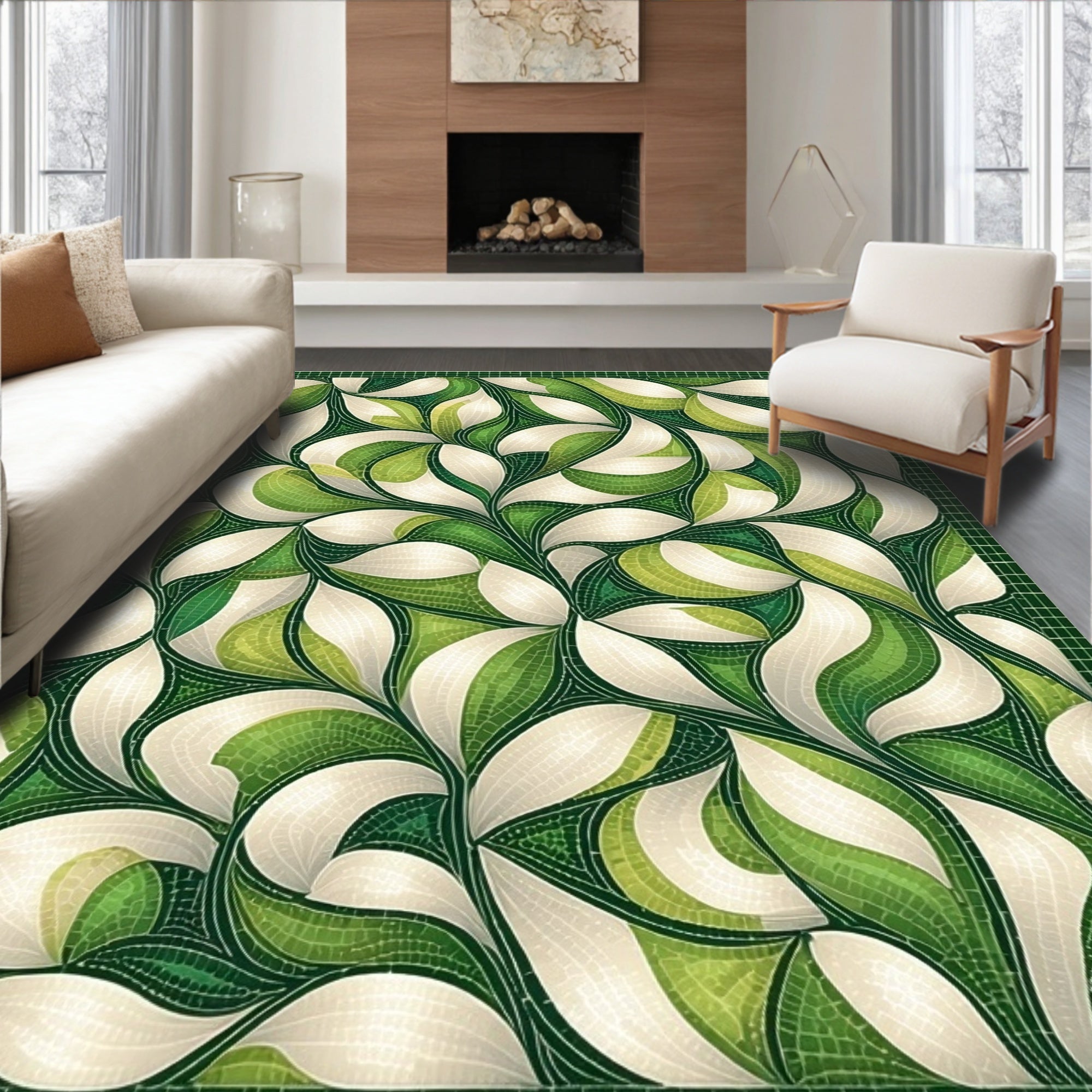 Organic Flowing Leaf Pattern Rug