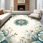 Floral Mandala Art on Cream Background Rug