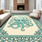Teal Octopus Whimsical Border Design Rug