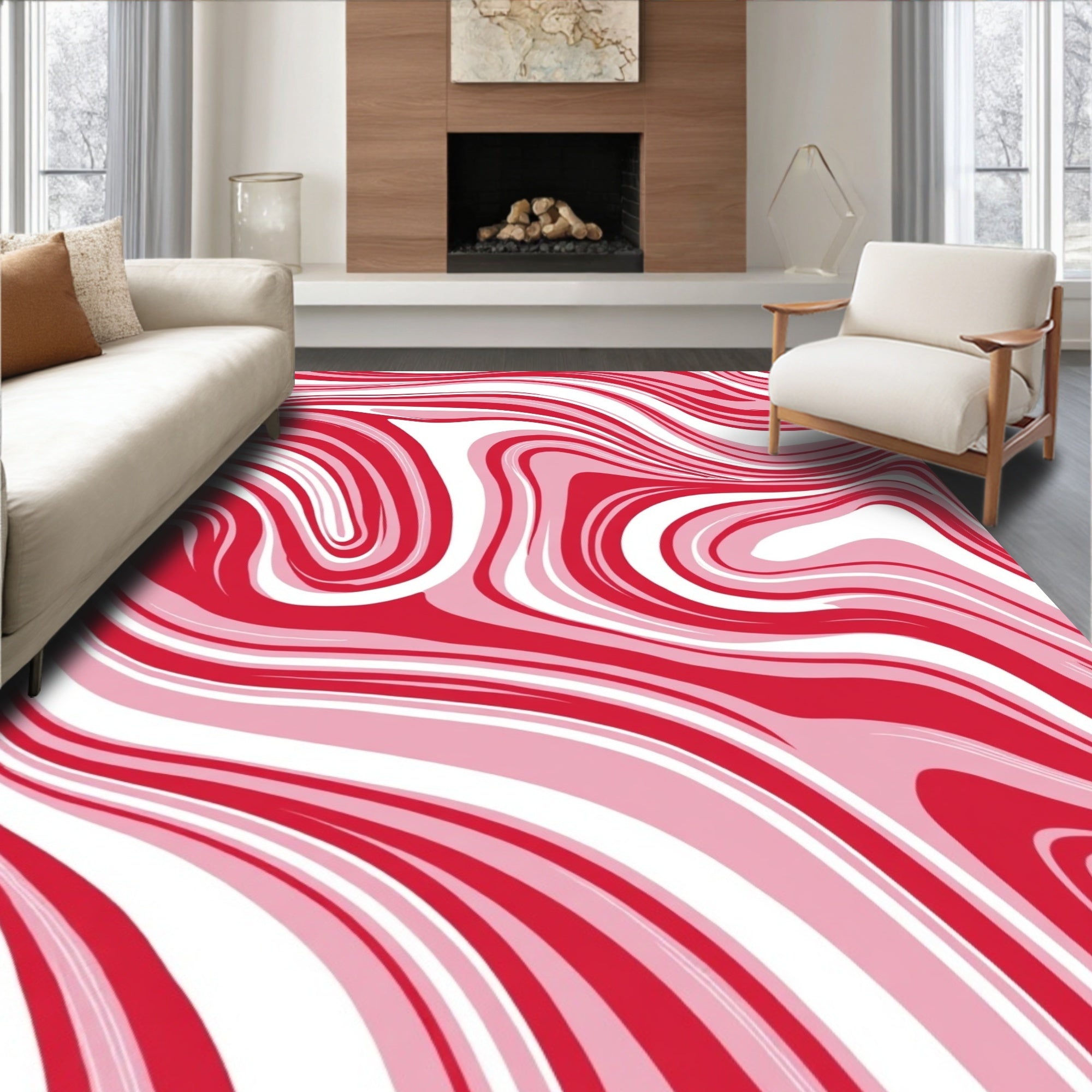 Crimson And Pink Swirl Pattern Rug